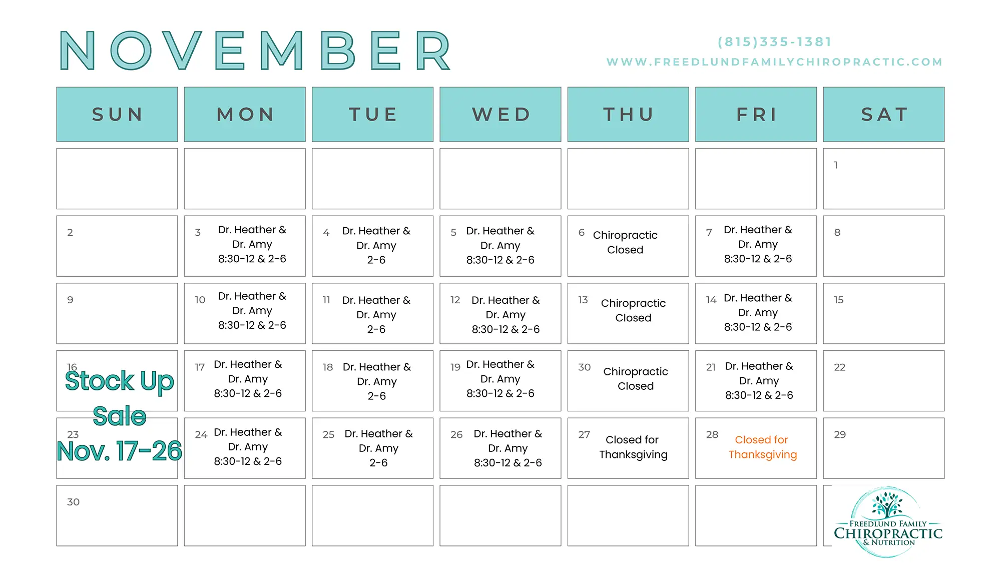 Monthly Calendar for November 2025